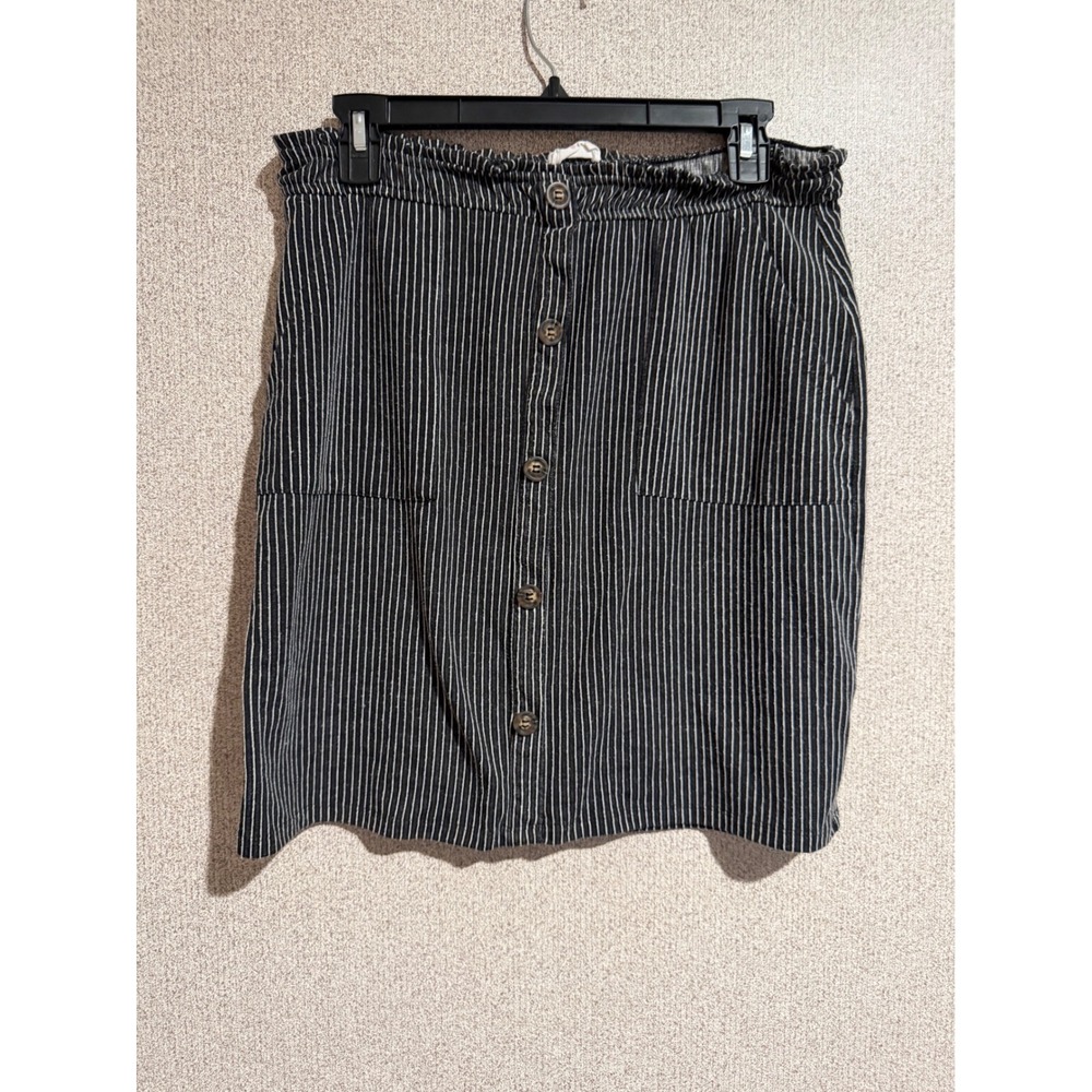 Sienna Sky Striped Paperbag Waist Button Front Mini Skirt Black White Womens M